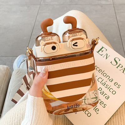 Werknemer Welzijn Gift Idea schattig Bijen Plastic Straw Cup met Back Strap en Custom Logo