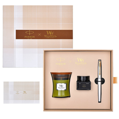 Exclusief cadeau voor Vadersdag Wycombe Abbey XL Witte Gouden Pen WoodWick Aromatherapie Set