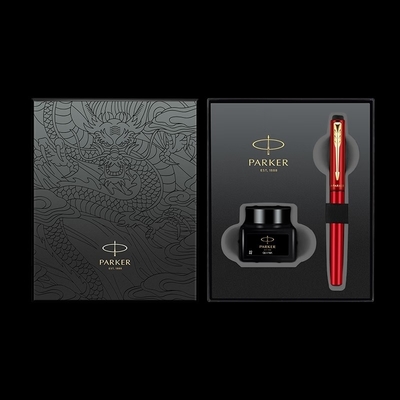 Parker Yulong Series Business Gift Box en Weiya XL Jiaolong/Zwarte Rode Special Edition Goud Clip Ink Pen