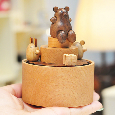 Jaar Mini Carousel Gelukkige Kat Muziekdoos Solid Hout Taart Muziekdoos Decoratie Verjaardagscadeau