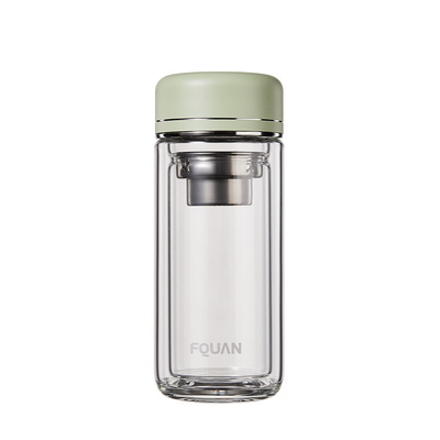 Praktische glasbeker met hoge borosilicaat met twee lagen met thee-partitie en UV-print