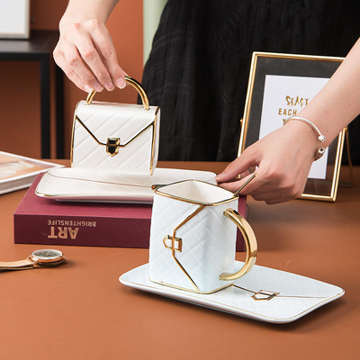 Lingge Tas Keramische beker en bord Set Goud geschilderd Aanpasbare koffiebeker Uniek Geschenk