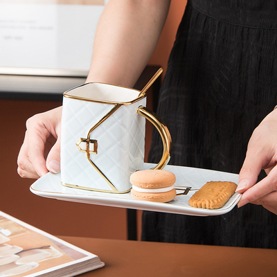 Lingge Tas Keramische beker en bord Set Goud geschilderd Aanpasbare koffiebeker Uniek Geschenk