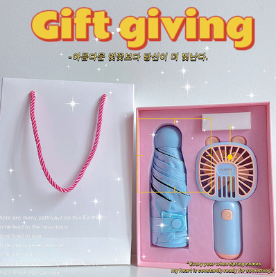 Nieuwheid Geschenken Cool Zomer Business Gift Box Set Cartoon Handheld Fan Paraplu