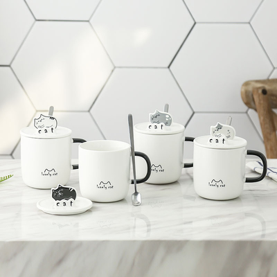 Werknemer geschenk idee Cartoon Cat Water Cup met keramische lepel deksel en telefoonhouder