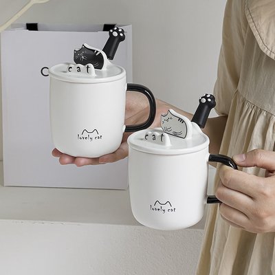 Werknemer geschenk idee Cartoon Cat Water Cup met keramische lepel deksel en telefoonhouder