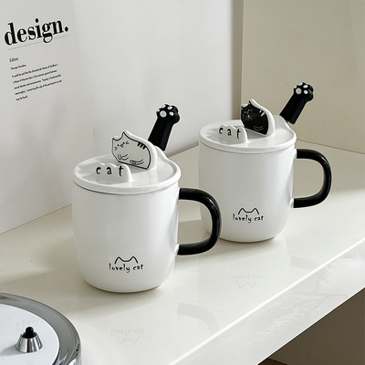 Werknemer geschenk idee Cartoon Cat Water Cup met keramische lepel deksel en telefoonhouder