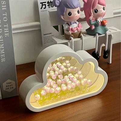 Handgemaakte DIY Cloud Tulip Spiegel Nachtlamp Een Object Twee Gebruiken Ideaal voor Nieuwheid Geschenken