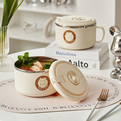 Instant Noodle Bowl met deksel van roestvrij staal Afvoer en onderdompeling 1 kleurenprinten