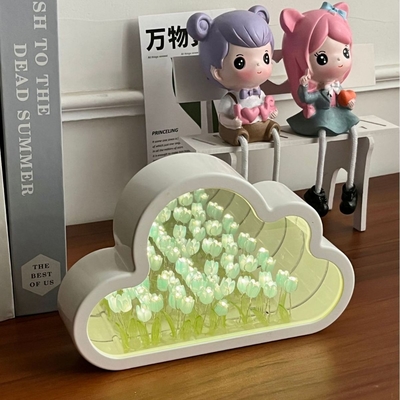 Handgemaakte DIY Cloud Tulip Spiegel Nachtlamp Een Object Twee Gebruiken Ideaal voor Nieuwheid Geschenken