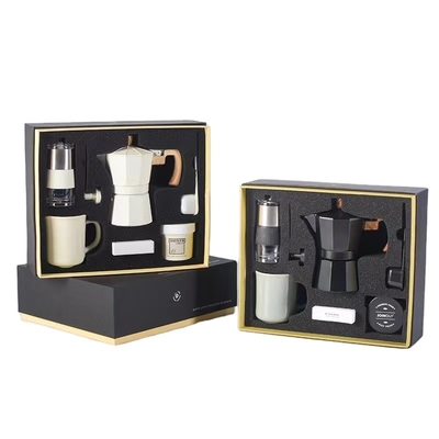 Silk Screen Printing Koffie cadeau doos met Mocha Pot Six Piece Set en Hand Grinder