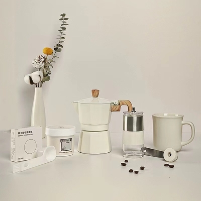 Silk Screen Printing Koffie cadeau doos met Mocha Pot Six Piece Set en Hand Grinder