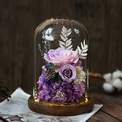Elegante eeuwige bloem afgewerkte rozen glazen doos cadeaubon voor praktisch verjaardagscadeau