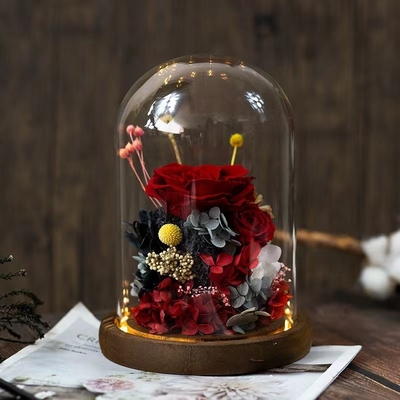 Elegante eeuwige bloem afgewerkte rozen glazen doos cadeaubon voor praktisch verjaardagscadeau