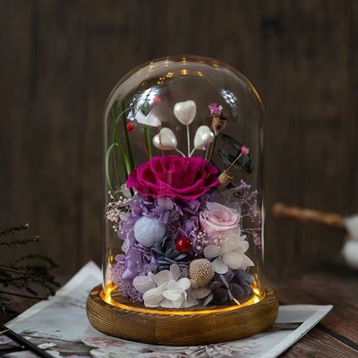 Elegante eeuwige bloem afgewerkte rozen glazen doos cadeaubon voor praktisch verjaardagscadeau