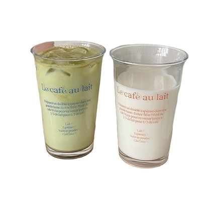 350 ml Ins Fashion Text Print Glasbeker voor Retro Waterbeker IJskop Koffie Latte Theesoutbeker