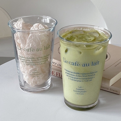 350 ml Ins Fashion Text Print Glasbeker voor Retro Waterbeker IJskop Koffie Latte Theesoutbeker