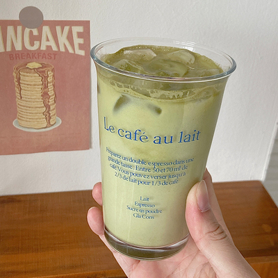 350 ml Ins Fashion Text Print Glasbeker voor Retro Waterbeker IJskop Koffie Latte Theesoutbeker