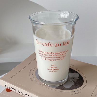 350 ml Ins Fashion Text Print Glasbeker voor Retro Waterbeker IJskop Koffie Latte Theesoutbeker