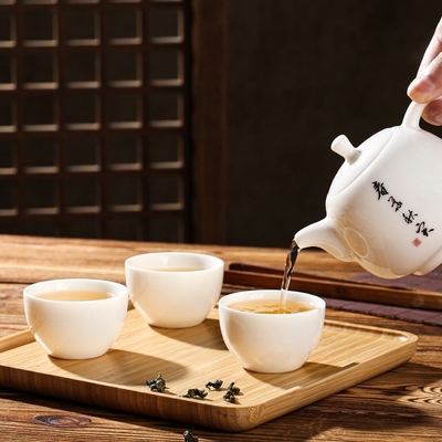 Elegant Dragon Boat Festival Souvenir Draagbare theeset met potkoppen Tray Handdoek en tas