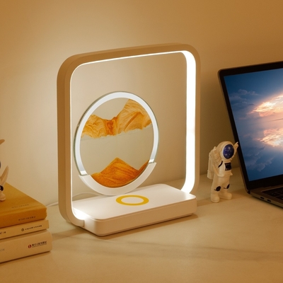 Draadloos opladen LED licht USB Touch 3 kleur stroomend zand schilderen tafellamp voor uniek cadeau