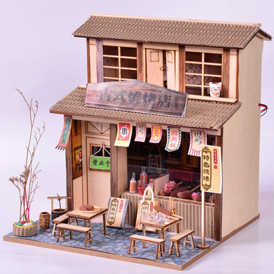 Hotel &amp; Resort Chinese stijl Retro DIY Cottage Barbecue Shop zolder Assembly Model Creatieve handgemaakte cadeautjes