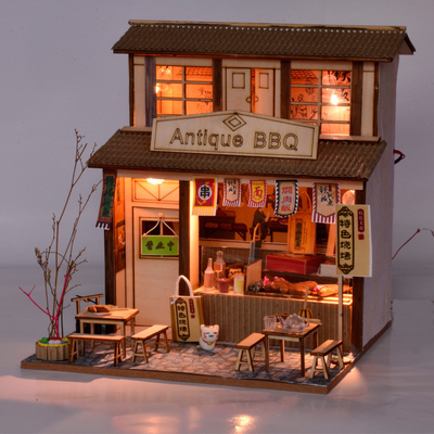 Hotel &amp; Resort Chinese stijl Retro DIY Cottage Barbecue Shop zolder Assembly Model Creatieve handgemaakte cadeautjes
