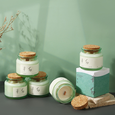 2 Kleurgraphics Printing op Houten Cork Groene Cup Aromatherapie Kaars voor Niche Event