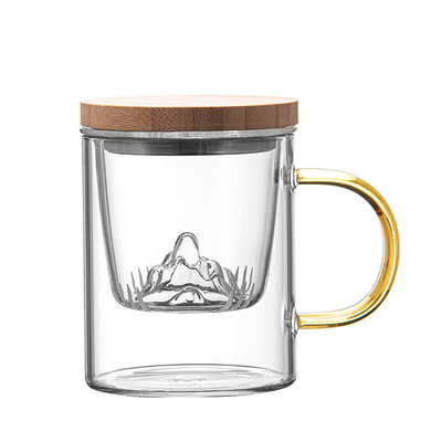 Hoog borosilicaat glasbeker Guanshan bamboe en hout theebeker set voor zakelijke cadeautjes