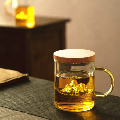 Hoog borosilicaat glasbeker Guanshan bamboe en hout theebeker set voor zakelijke cadeautjes