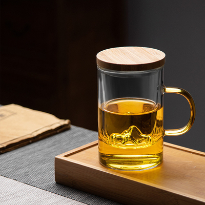 Hoog borosilicaat glasbeker Guanshan bamboe en hout theebeker set voor zakelijke cadeautjes