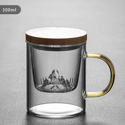 Hoog borosilicaat glasbeker Guanshan bamboe en hout theebeker set voor zakelijke cadeautjes