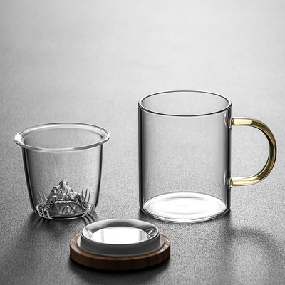 Hoog borosilicaat glasbeker Guanshan bamboe en hout theebeker set voor zakelijke cadeautjes