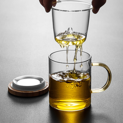 Hoog borosilicaat glasbeker Guanshan bamboe en hout theebeker set voor zakelijke cadeautjes