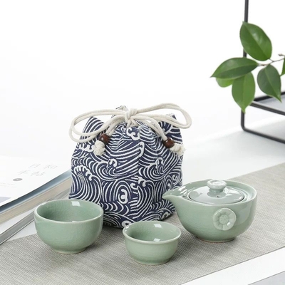 Draagbare Keramische Ge Kiln Quick Guest Cup Een Pot Twee Kopjes Reis Thee Set Activiteit Gift