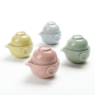 Draagbare Keramische Ge Kiln Quick Guest Cup Een Pot Twee Kopjes Reis Thee Set Activiteit Gift
