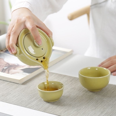 Draagbare Keramische Ge Kiln Quick Guest Cup Een Pot Twee Kopjes Reis Thee Set Activiteit Gift