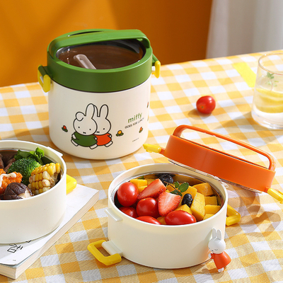 Dubbele laag draagbare lunchbox cartoonpatroon ronde bento doos met schattig ontwerp
