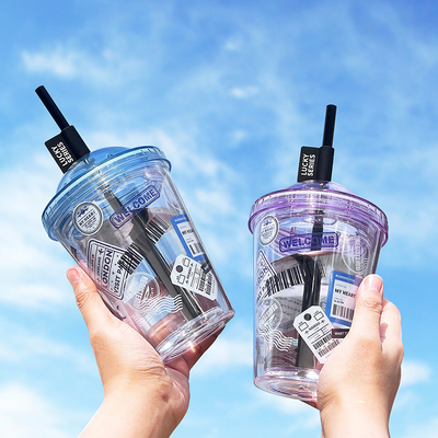 High Beauty Instagram Straw Cup Creatief Plastic Double Layer Waterbeker voor Zomercadeau