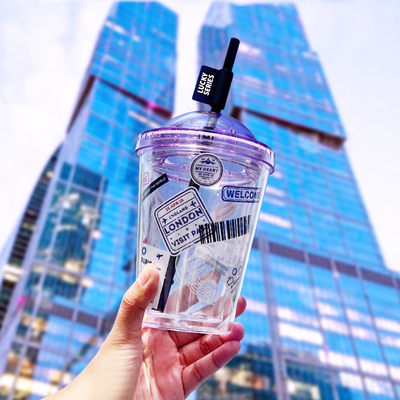 High Beauty Instagram Straw Cup Creatief Plastic Double Layer Waterbeker voor Zomercadeau