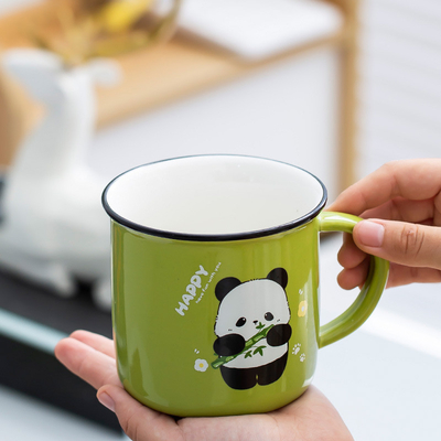 Werknemer Welzijnsgeschenk Schattig Panda Cartoon Keramische Waterbeker met UV en Kleuren Printing