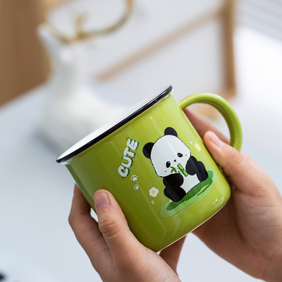 Werknemer Welzijnsgeschenk Schattig Panda Cartoon Keramische Waterbeker met UV en Kleuren Printing