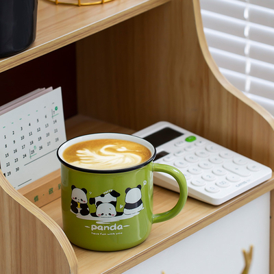 Werknemer Welzijnsgeschenk Schattig Panda Cartoon Keramische Waterbeker met UV en Kleuren Printing