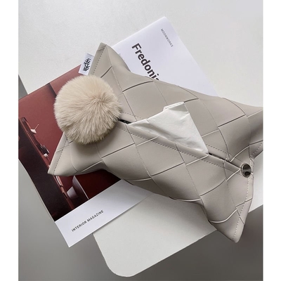 Presentatie Geschenk Set Geweven Lederen Koffietafel Tissue Box Met Zijde Screen Printing
