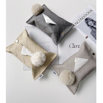 Presentatie Geschenk Set Geweven Lederen Koffietafel Tissue Box Met Zijde Screen Printing