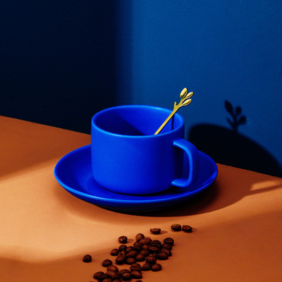Uitstekende Klein Blauwe Keramische Flower Coffee Cup en Plate Set voor Customized Logo Printing