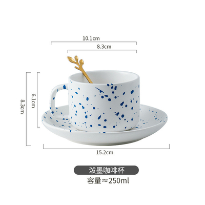 Uitstekende Klein Blauwe Keramische Flower Coffee Cup en Plate Set voor Customized Logo Printing