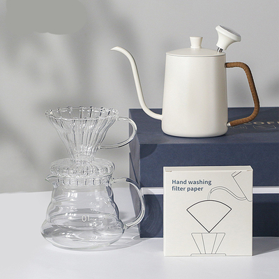 Koffietoestellen Geschenkdoos 5 stukken Set met met de hand gebrouwen Pot Filter Cup Sharing Pot Thermometer en Filter Paper