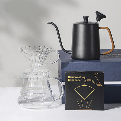 Koffietoestellen Geschenkdoos 5 stukken Set met met de hand gebrouwen Pot Filter Cup Sharing Pot Thermometer en Filter Paper