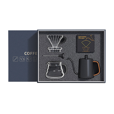 Koffietoestellen Geschenkdoos 5 stukken Set met met de hand gebrouwen Pot Filter Cup Sharing Pot Thermometer en Filter Paper